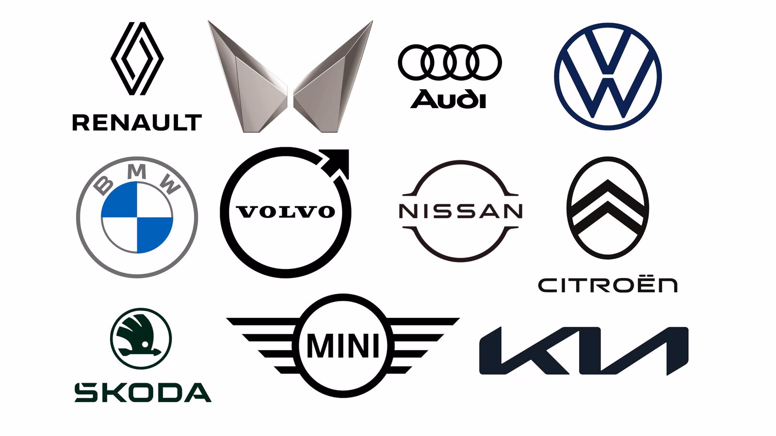 Servisujeme všetky značky áut — Renault, Audi, Volkswagen, BMW, Volvo, Nissan, Citroën, Škoda, Mini, Kia